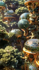 Obraz premium Eco Domes Community with Integrated Renewable Energy Systems in Futuristic Geometric Landscape