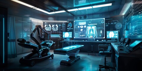 A robot arm in a futuristic operation theater.
