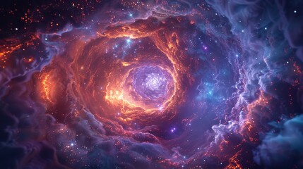 The image is a depiction of a nebula, a vast interstellar cloud of dust, hydrogen, helium and other ionized gases.