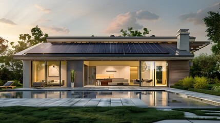 Obraz premium Sleek and Seamlessly Integrated Solar Roof Tiles for Sustainable Modern Home Design