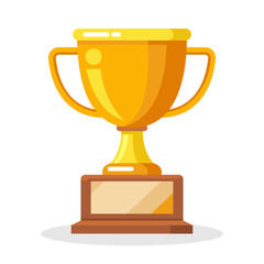 Golden Trophy Cup isolated on white background. Symbol of Victory. Flat design. Vector illustration.	