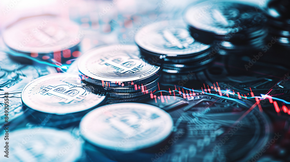 Aufkleber Representing the decentralized global digital currency based on blockchain technology and showing the risks and possibilities of investing