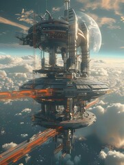 Ambitious Vision of Futuristic Orbital Space Station with Sleek Geometric Architecture and Modular Habitats
