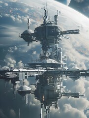 Ambitious Futuristic Modular Orbital Space Station with Geometric Architecture and Zero Gravity Habitats
