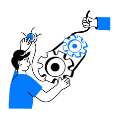 Customizable doodle mini illustration of team operations 