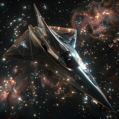 Hypersonic Experimental Spacecraft with Metallic Futuristic Aerodynamic Design in Dramatic Cosmic Background