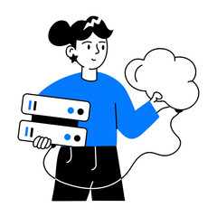 Easy to edit doodle mini illustration of cloud hosting 