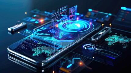Obraz premium 2fa authentication login or cybersecurity fingerprint and secure online connection of professional trading or financial personal electronic banking account, wide futuristic banner design