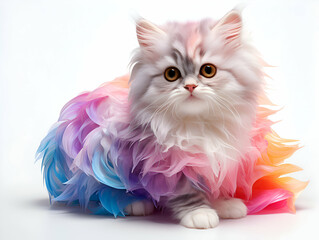 Persian cat in colorful dress isolated on white background. Studio shot.