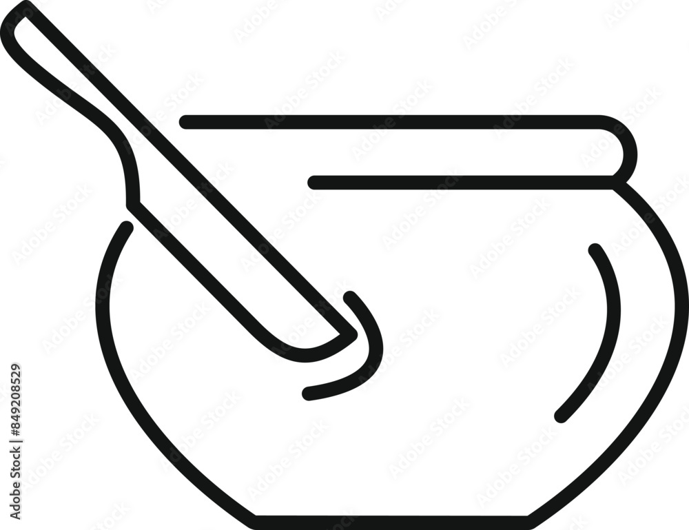 Sticker Simple line drawing of a bowl with a knife resting on its rim, ideal for minimalist designs related to cooking and food