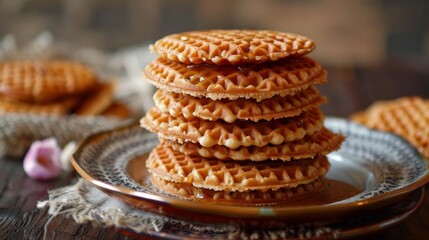 Dutch national dish Stroopwafel caramel syrup waffle cookie chewy crispy