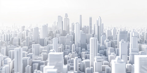 Birds Eye view of a modern city. Urban concept. White clay 3D rendering. Created with Generative AI technology.