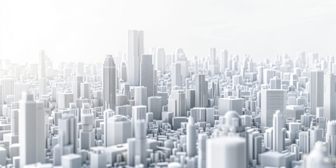 Birds Eye view of a modern city. Urban concept. White clay 3D rendering. Created with Generative AI technology.