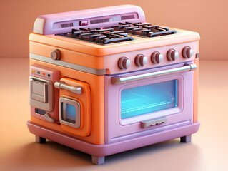 Obraz premium 3d of electric stove in pastel pink and orange colors
