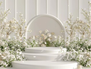 Fototapeta premium 3d Podium with Spring floral background.