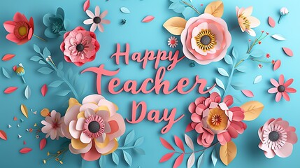 With volume paper letters, a happy teacher's day layout design. Greeting, Card, or Invitation Template, Generative AI.