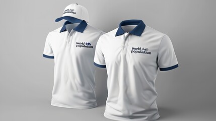 "World Population Day 11th July" on baseball caps, Polo shirts, uniform templates, Generative AI.