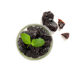 Dry Plums Isolated, Dried Black Fruits, Prune Group, Dry Plum Fruit on White Background