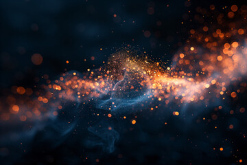 Macro shot of a dust filter in action, with specks of dust caught mid-air against a dark background.