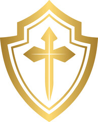 Golden shield icon, logo