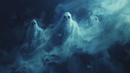 Obraz premium Eerie Minimalist Ghostly Digital Art Background for Halloween Designs