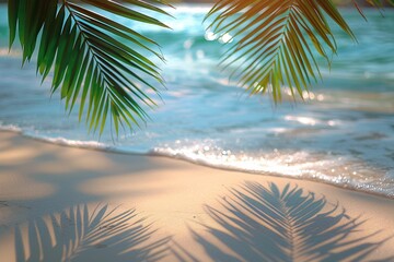 Fototapeta premium Leaf shadow on beach water, tropical summer scene.