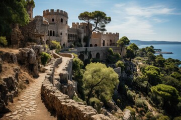 Majestic Medieval Castle in Majorca with stunning views., generative IA