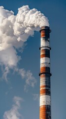 A tall, red and white chimney with smoke coming out of it