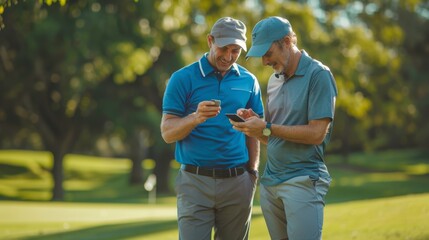 The golfers using smartphones