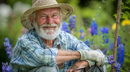 Fototapeta premium The elderly gardener's smile
