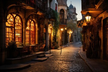 Obraz premium El Born, Barcelona Vibrant nightlife on charming streets., generative IA