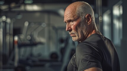 Obraz premium Old man exercising in fitness, health concept