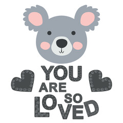 Cute face of an animal with lettering. Scandinavian style and pastel palette. baby posters, cards, clothes, childrens rooms