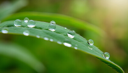 macro photography of rain drops in nature with blurred background, freshness and coolness for spring