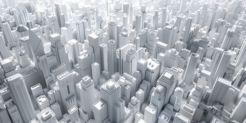 Obraz premium Birds Eye view of a modern city. Urban concept. White clay 3D rendering. Created with Generative AI technology.