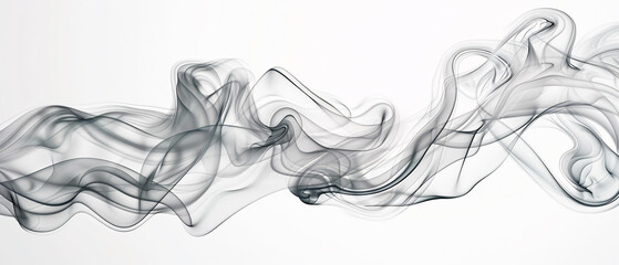 Elegant black smoke pattern on white background, showcasing intricate swirls and shapes in a mesmerizing abstract design.