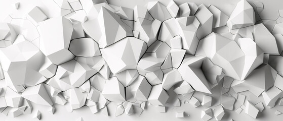 Modern abstract 3D geometric shapes in white, creating a dynamic and intricate pattern ideal for backgrounds or contemporary designs.