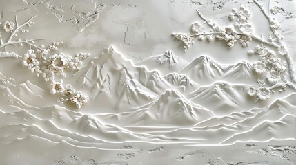 Beautiful mountain 3d relief wallpaper. Mural wallpaper. Wall art. AI generated illustration.