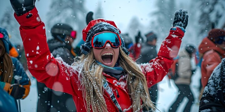 Skiers party in style at lively ski resort aprèsski scene. Concept Skiing, Après-ski, Resort Life, Ski Party, Winter Fun