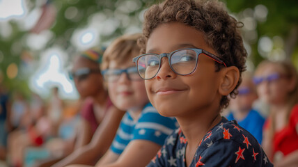 Portrait of an african american young boy sitting together in an event
