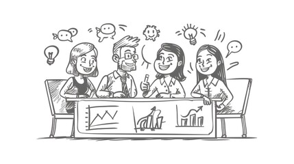 Cheerful Business Team Discussing Strategy with Doodle Style