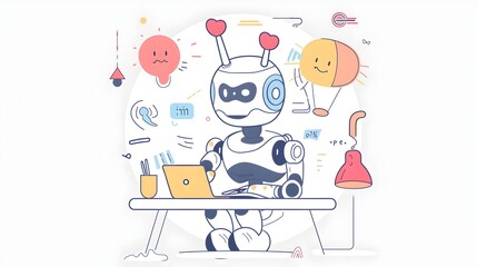 Assistant Doodle Drawing Providing Tech Solutions on White Background