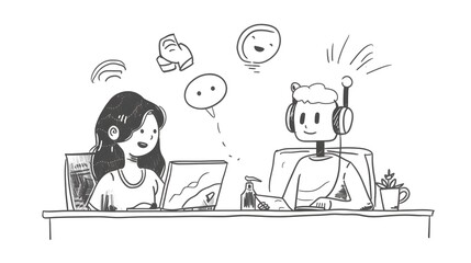 Assistant Doodle Helping with Customer Support Issues in Casual,Informal Style