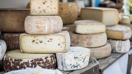 Different kinds of cheese up close