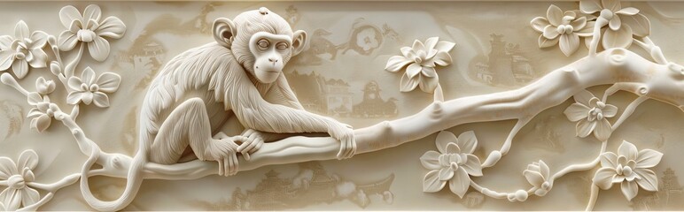 3d monkey Wallpaper Background golden art for digital printing wallpaper, mural, custom design wallpaper. AI generated illustration
