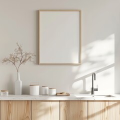 Cooking cabinet and kitchenware mockup in a cozy home kitchen.