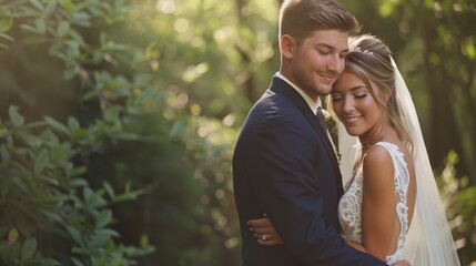 Fototapeta premium The bride and groom embrace