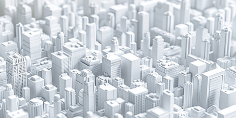 Birds Eye view of a modern city. Urban concept. White clay 3D rendering. Created with Generative AI technology.