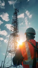 man in epi uniform observing power antenna station