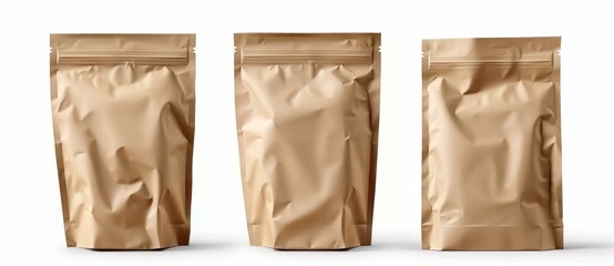 Packaging template with brown paper bags isolated on white background. Front and back views.